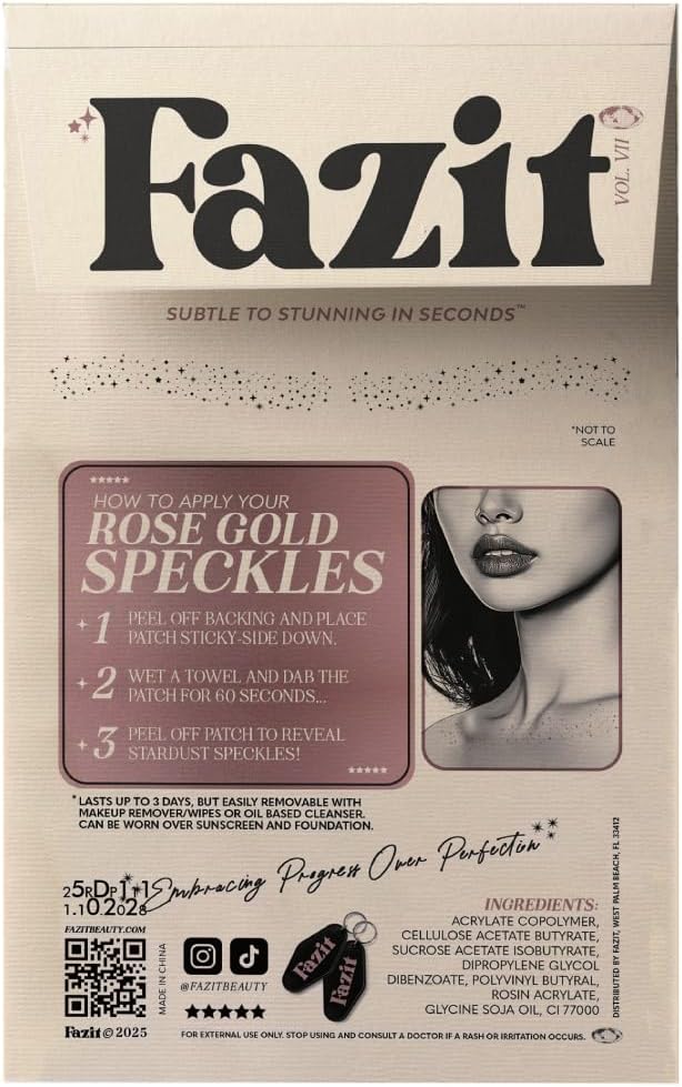 Fazit Makeup Patches - Rose Gold Decollatage Speckles - Glow Up Make-Up Patches - Cute Glitter Makeup Accessories For Women - Cosmetic Glitter