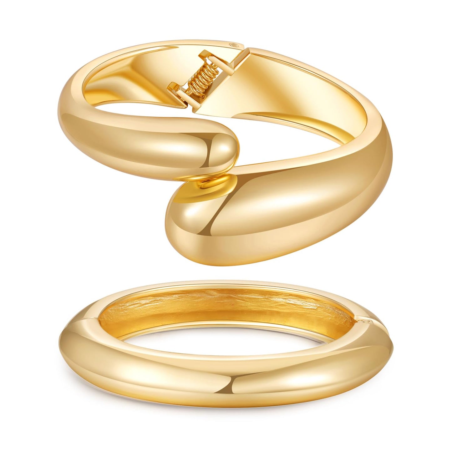 AYWFCBF 14K Gold Plated Bangle Bracelets for Women | 2-Pack Arm Cuff Bangles | Trendy Hinged Cuff Open Wide Chunky Gold Bracelet Stack Jewelry for Women