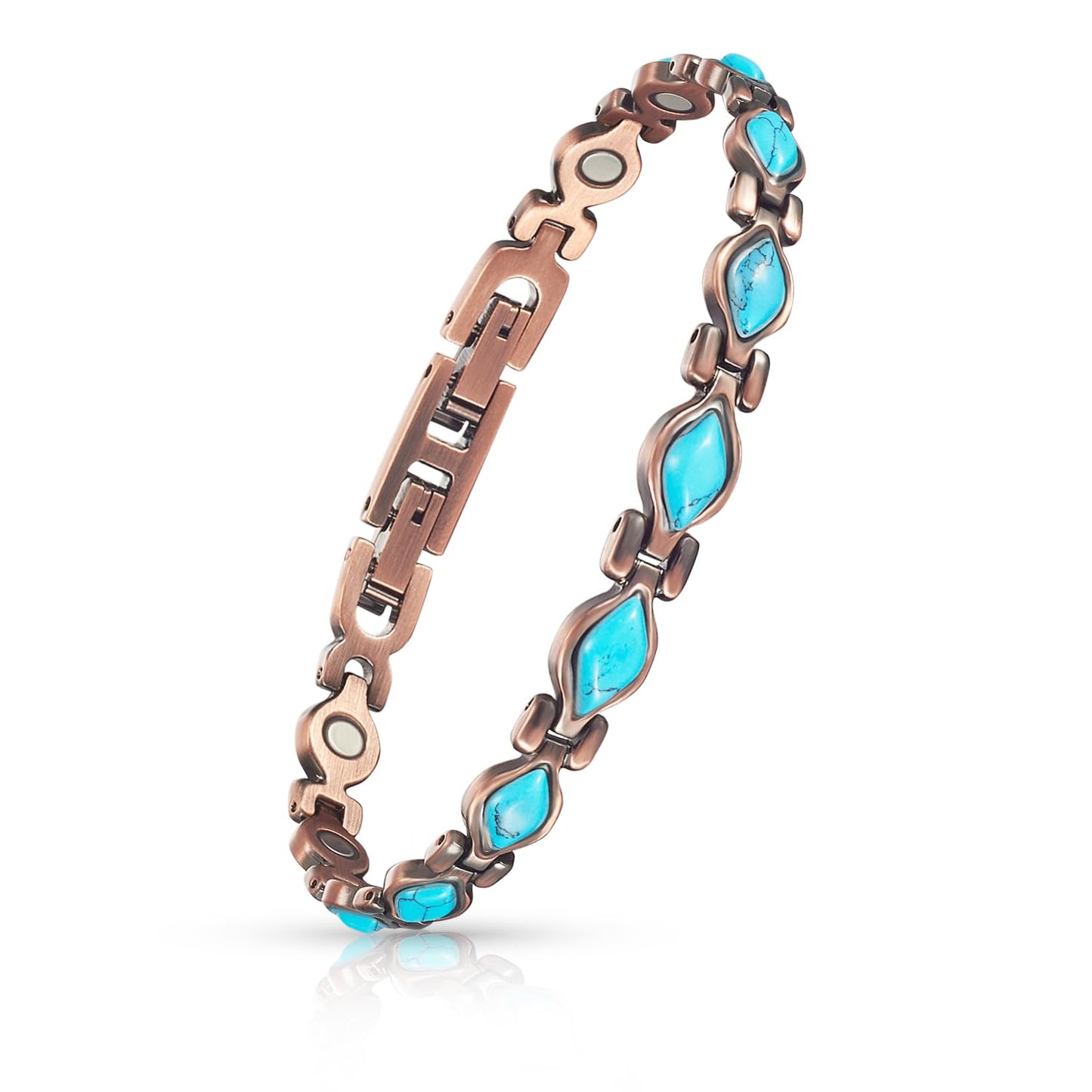 EnerCoppeX Copper Magnetic Bracelet for Women - Turquoize Detox Jewelry with 3500 Gauss Magnet (E)