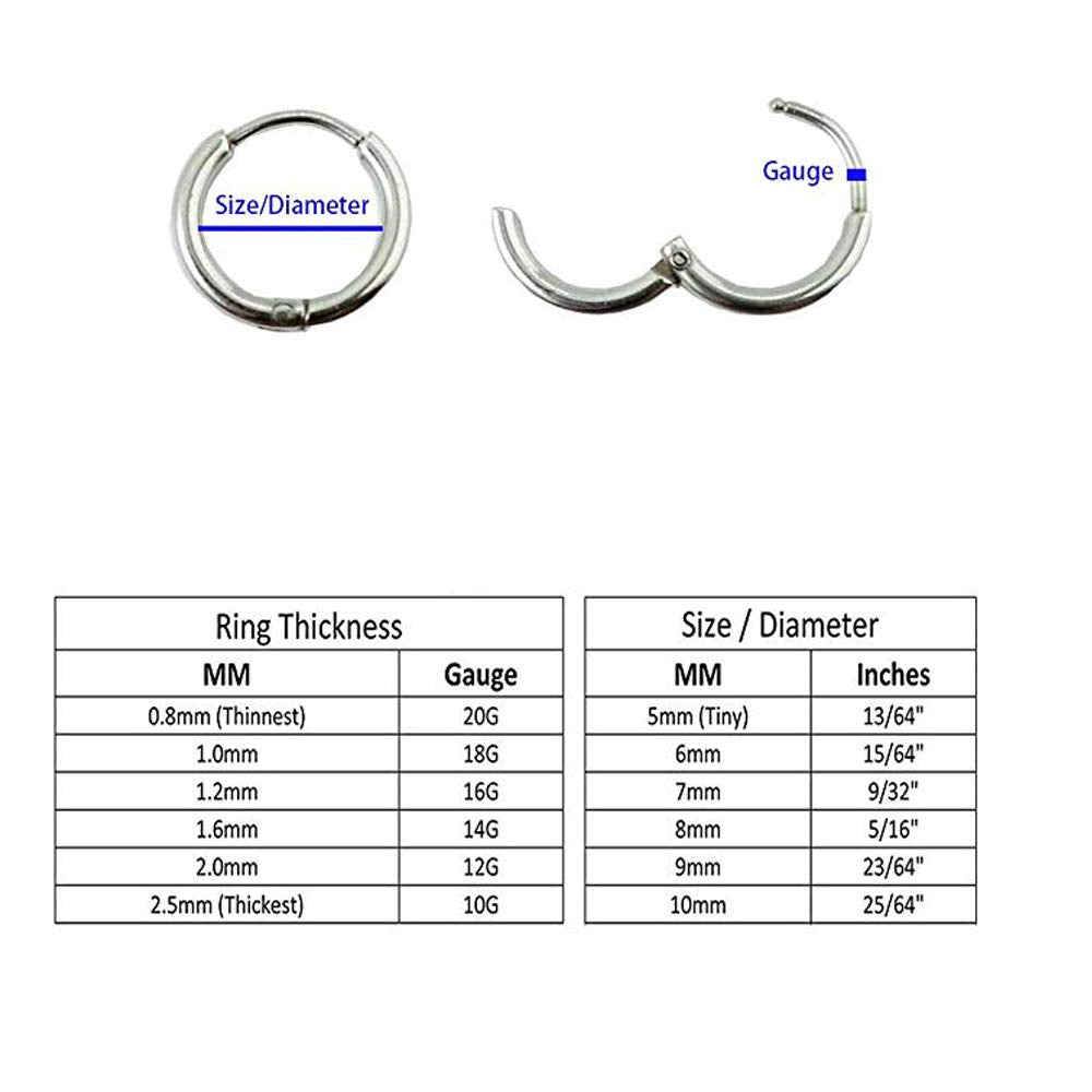 316L Surgical Stainless Steel Huggie Hoop Earrings 8mm Hypoallergenic Earrings Hoop Cartilage Helix Lobes Hinged Sleeper Earrings For Men Women(Gold+Silver+Blue+Rainbow(8Pcs))