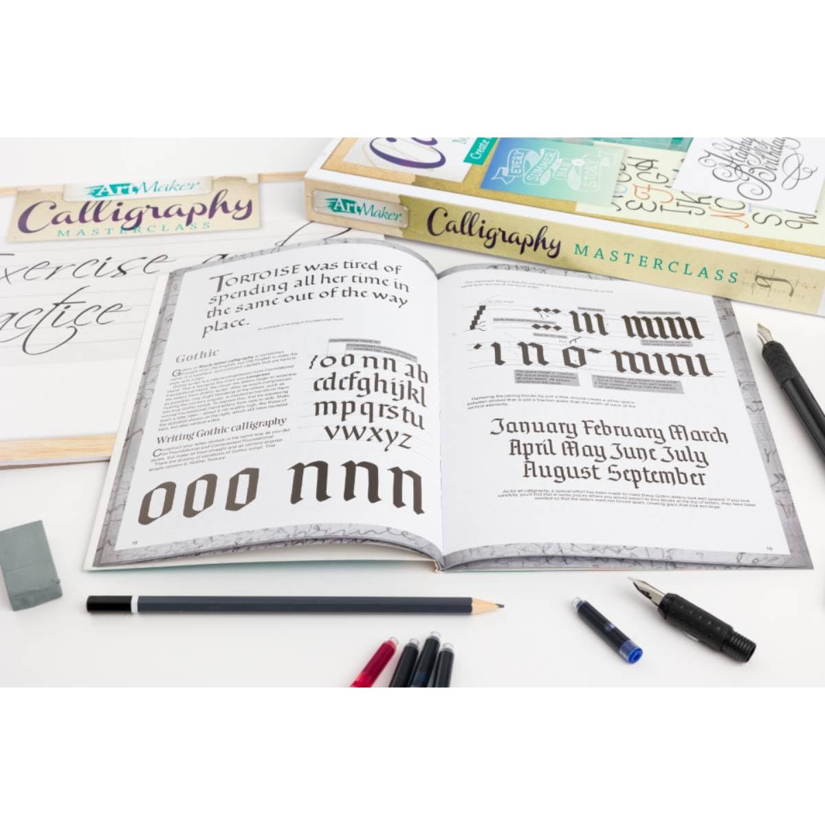 Art Maker Calligraphy Masterclass Kit-3 Nib Starter Kit plus Instructional Book and Practice Pad