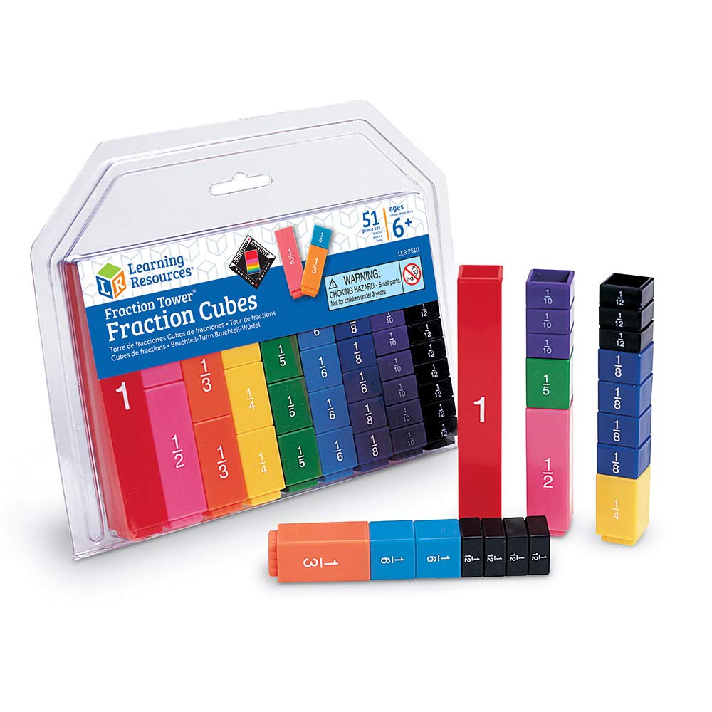 Learning Resources Fraction Tower Fraction Cubes, Kids Blocks, 51 Piece Set, Ages 6+