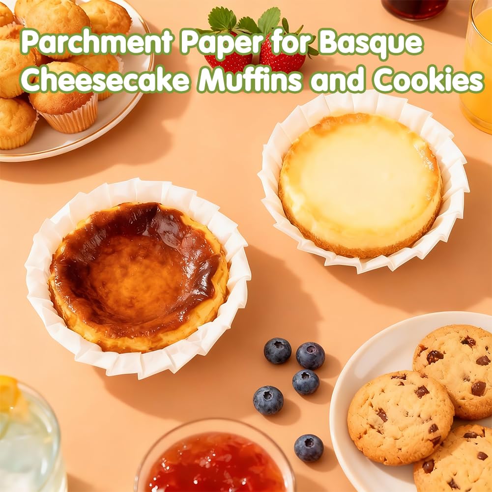 YQL 120PCS 4 Inch Disposable Basque Cake Paper Liners, Non-Stick Parchment Wrappers for Cheesecake, Muffin, Cupcake, Baking Paper Cups for Oven, Air Fryer, Microwave, White