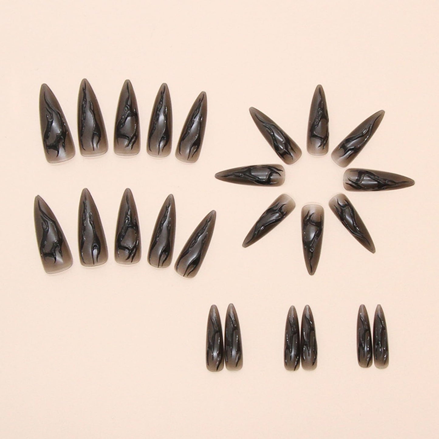 Stilettos Press on Nails Extra Long Black Design Glue on Nails Artificial Acrylic Fake Nails for Women Girls