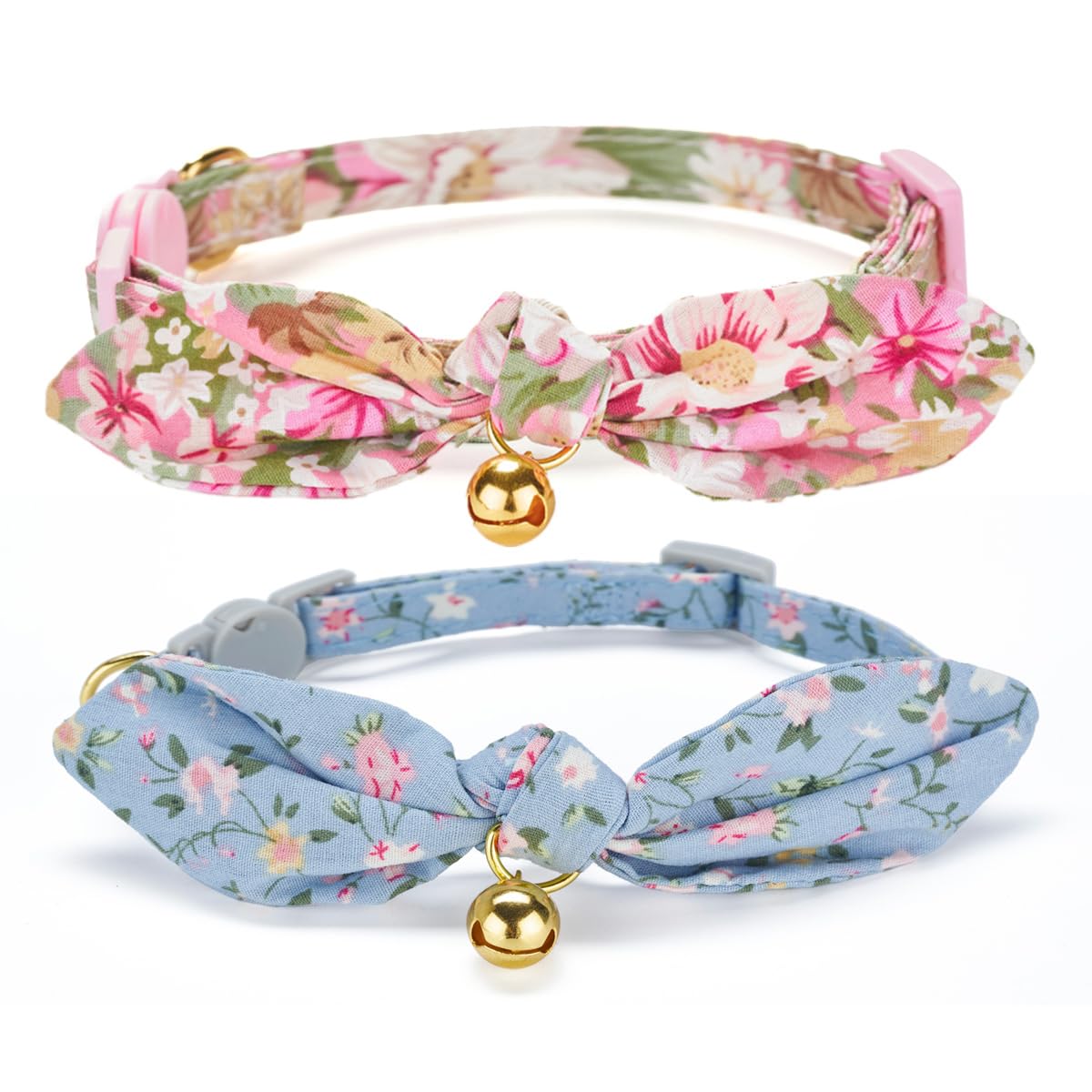 YUDOTE Elastic Cat Collar 2 Pack of Safety Quick Release Cat Collars with Bell Anti-Suffocation Kitten Puppy Collars(Pink+Lilac)