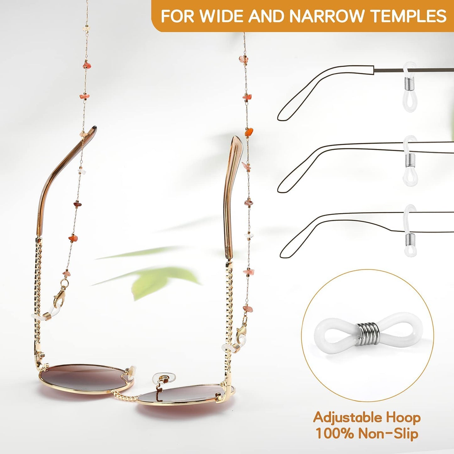 humlbird Eyeglass Chain for Women Stylish Mask Lanyard Natural Crystal Mask Chain Eye Glasses Holder Strap, Agate