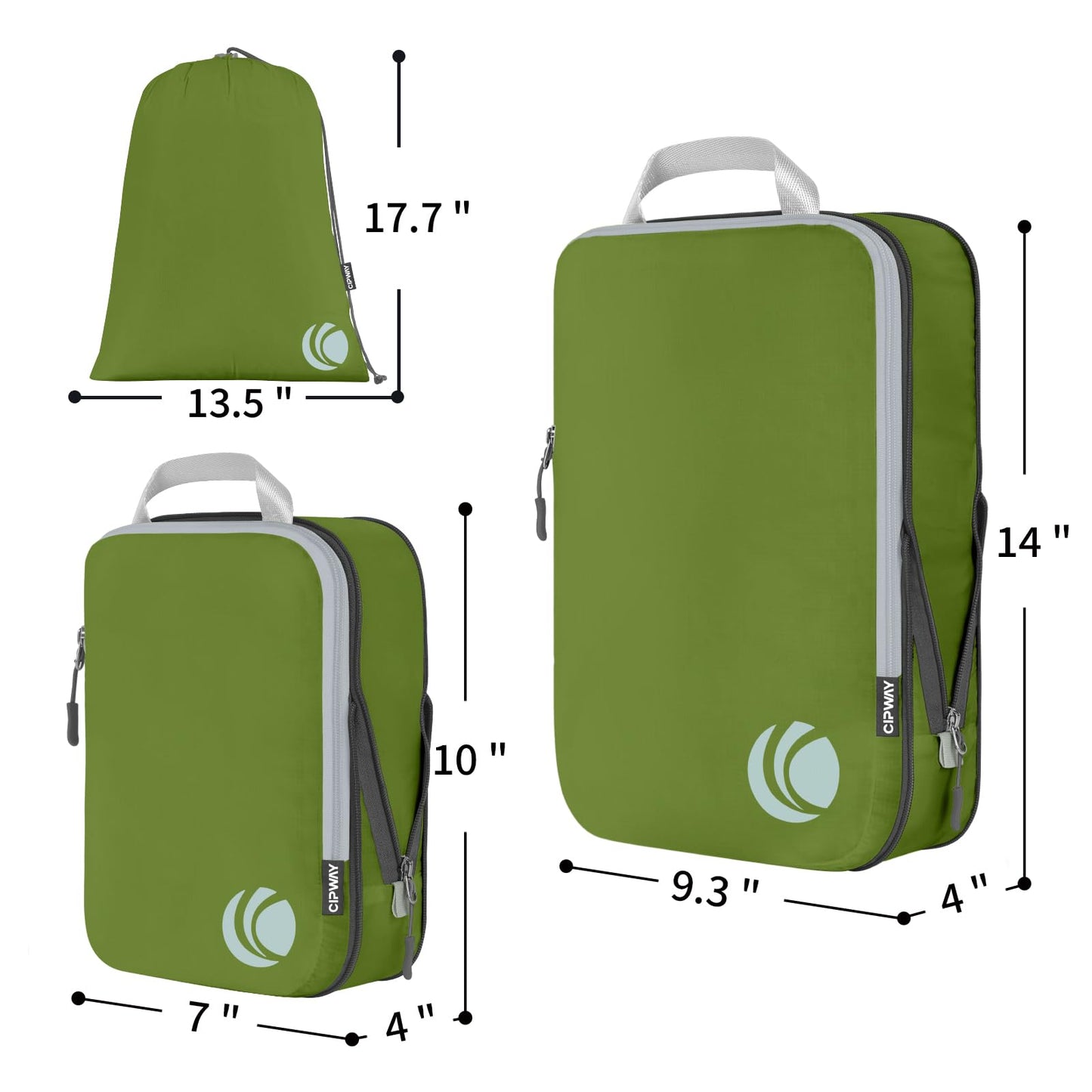 Cipway - 5 Set Compression Packing Cubes for Travel, Ultralight Packing Organizers for Luggage Suitcase & Backpack (Green), L