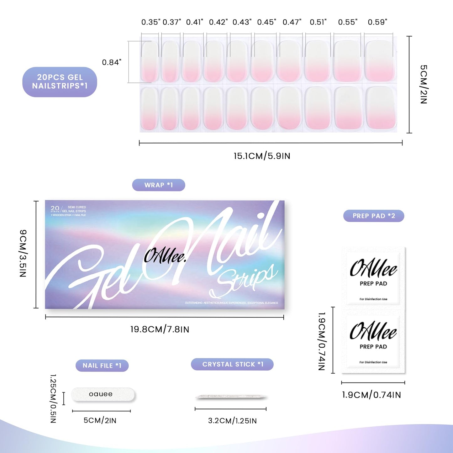 OAUEE Semi Cured Gel Nail Strips | Gel Nail Stickers with UV Light Required | Salon Quality, Easy Application and Removal（Pink Ombre）
