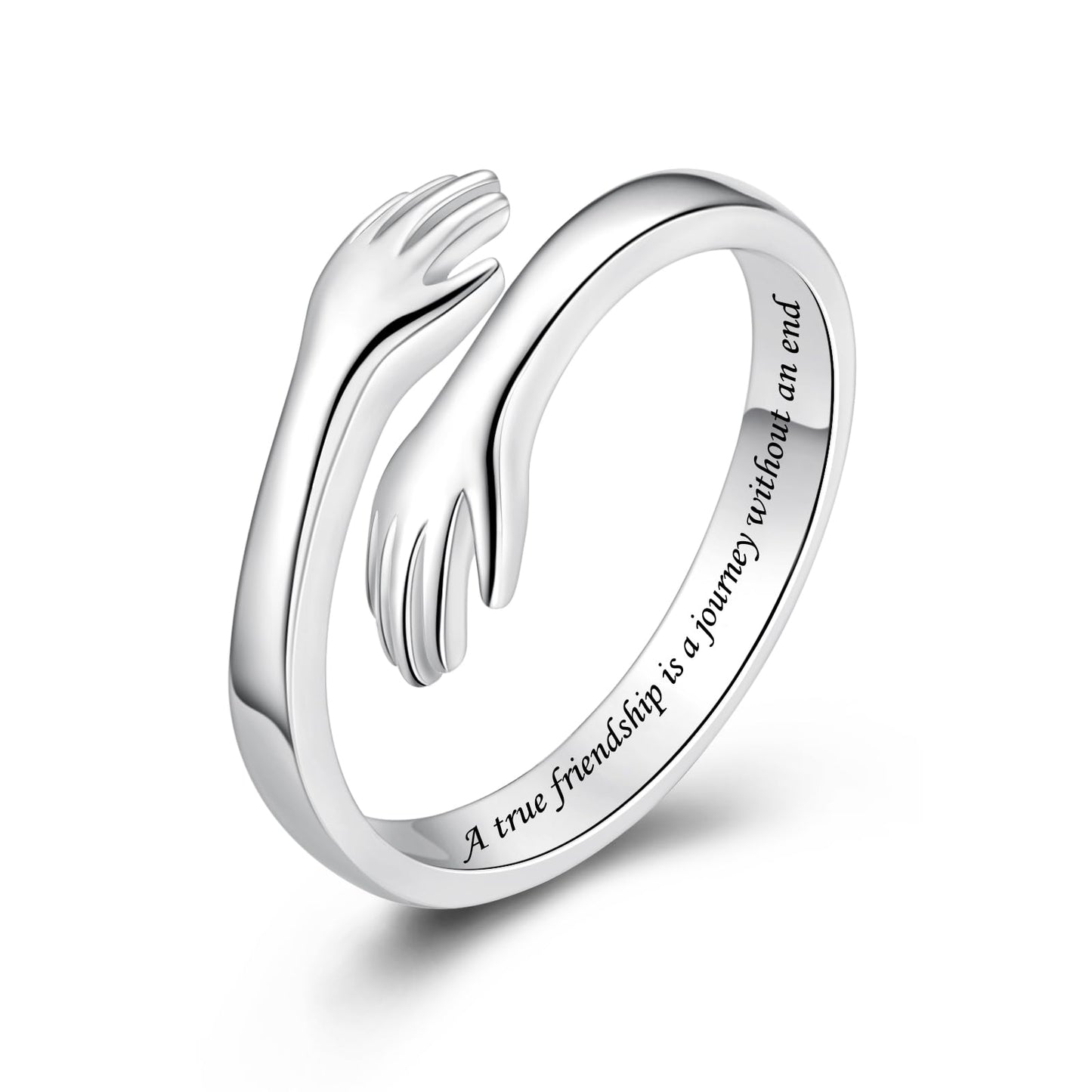 ACJFA S925 Sterling Silver Hug Ring for Women Adjustable Thumb Ring Birthday Gifts (A true friendship is a journey without an end)