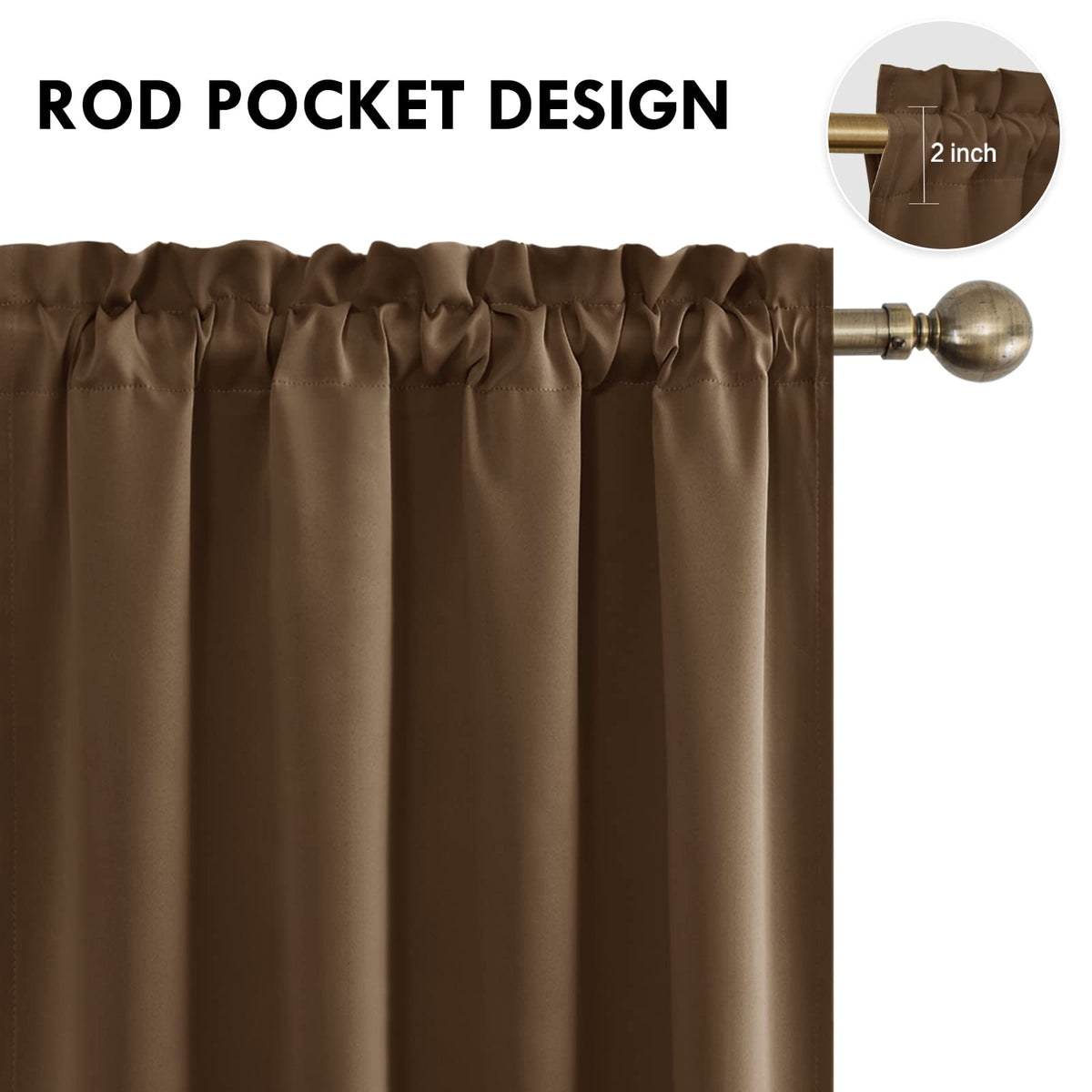 Blackout Curtains for Bedroom Living Room 52 x 45 Inch Long Brown (2 Count)