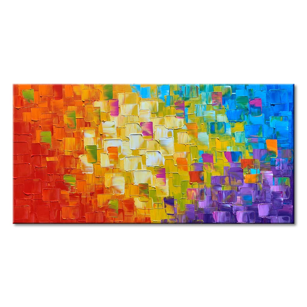 Seekland Art Hand Painted Texture Oil Painting on Canvas Abstract Wall Art Deco Contemporary Artwork Framed Ready to Hang 40x20 inch