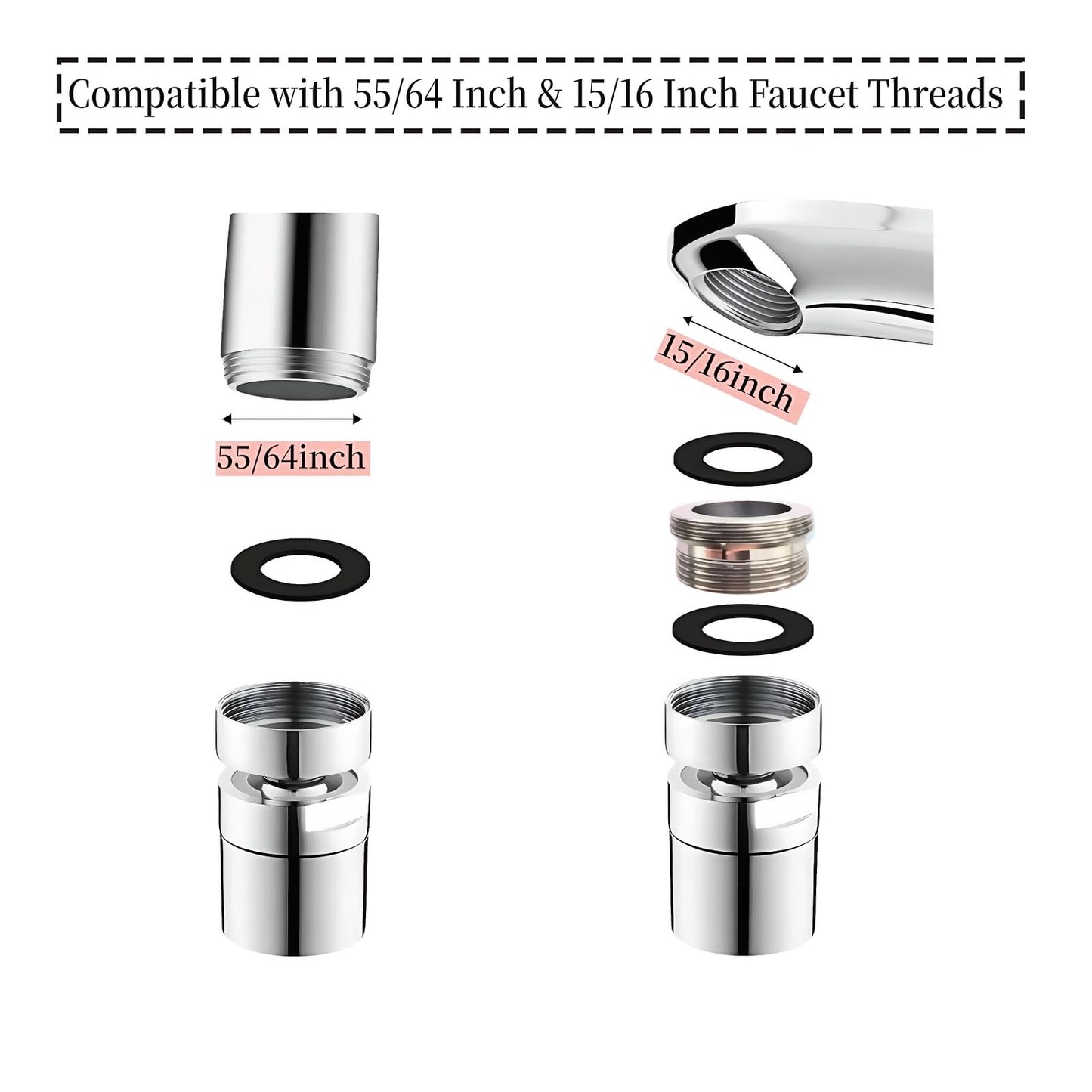 360° Swivel Kitchen & Bathroom Faucet Aerator, Solid Brass Aerator For Sink Faucet, Sink Sprayer Attachment,Fits 15/16'' Male & 55/64'' Female Thread(2 Sets)