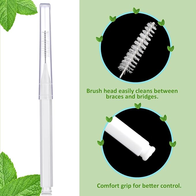 Patelai 100 Pieces Braces Brush for Cleaner Interdental Brush Toothpick Dental Tooth Flossing Head Oral Dental Hygiene Flosser Toothpick Cleaners Tooth Cleaning Tool (White)