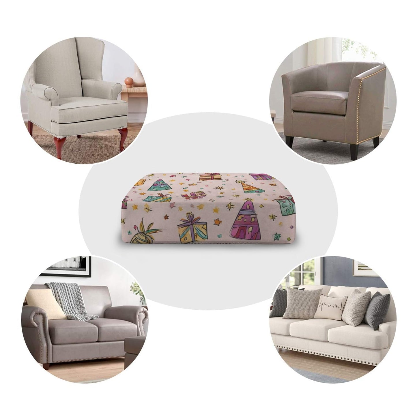 pnyoin Colorfule Gift Box Stretch Individual Seat Sofa Cushion Covers Elastic Couch Cushion Cover Slipcover Sets -2 Piece Sofa Cushion Covers