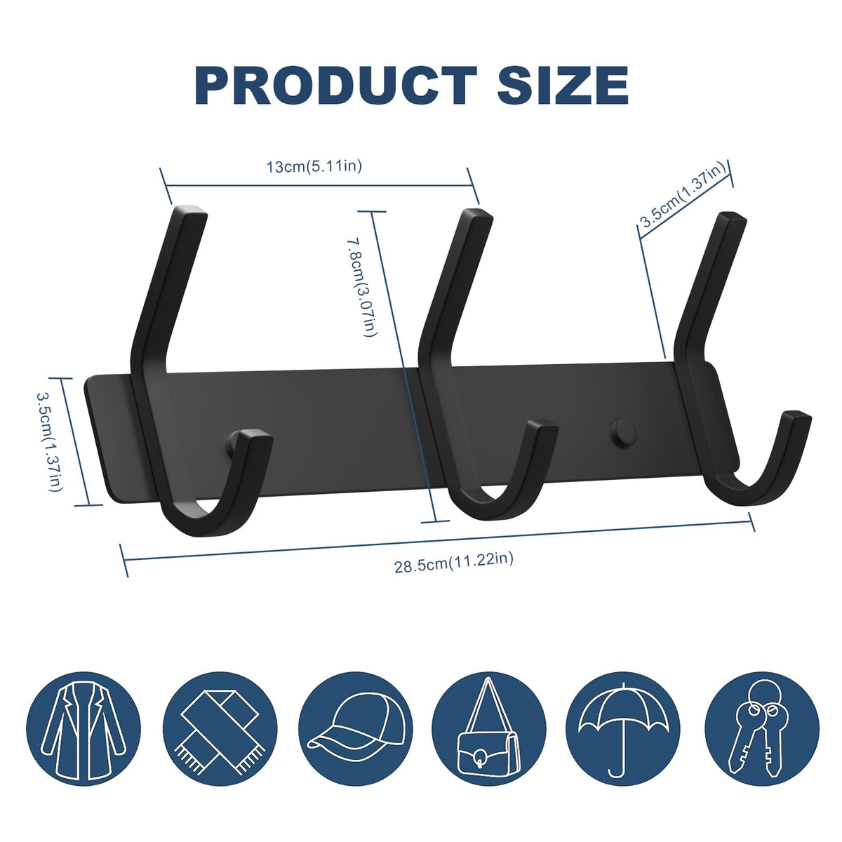 Coat Hooks Wall Hook for Hanging Clothes Robes Towels Hats Heavy Duty Coat Hanger Coat Rack Wall Mount with 3 Hooks