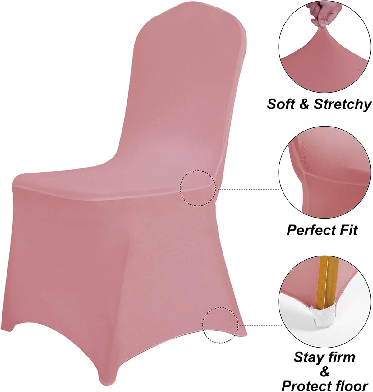 SUPERO Dusty Pink Chair Cover, 25PCS Stretch Waterproof Polyester, Universal Fit Protector for Party, Banquet, Wedding Event, Hotel, Indoor/Outdoor