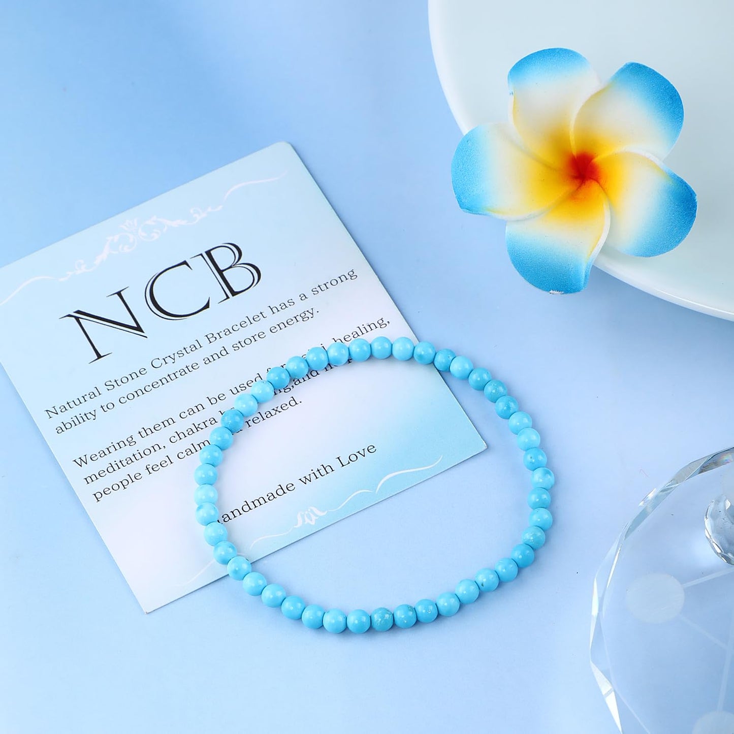 Bymitel 4mm Blue Turquoise - Handmade Reiki Gemstone Stretch Bracelet, Natural Beauty & Spiritual Essence, Crystal Healing for Unisex Adults