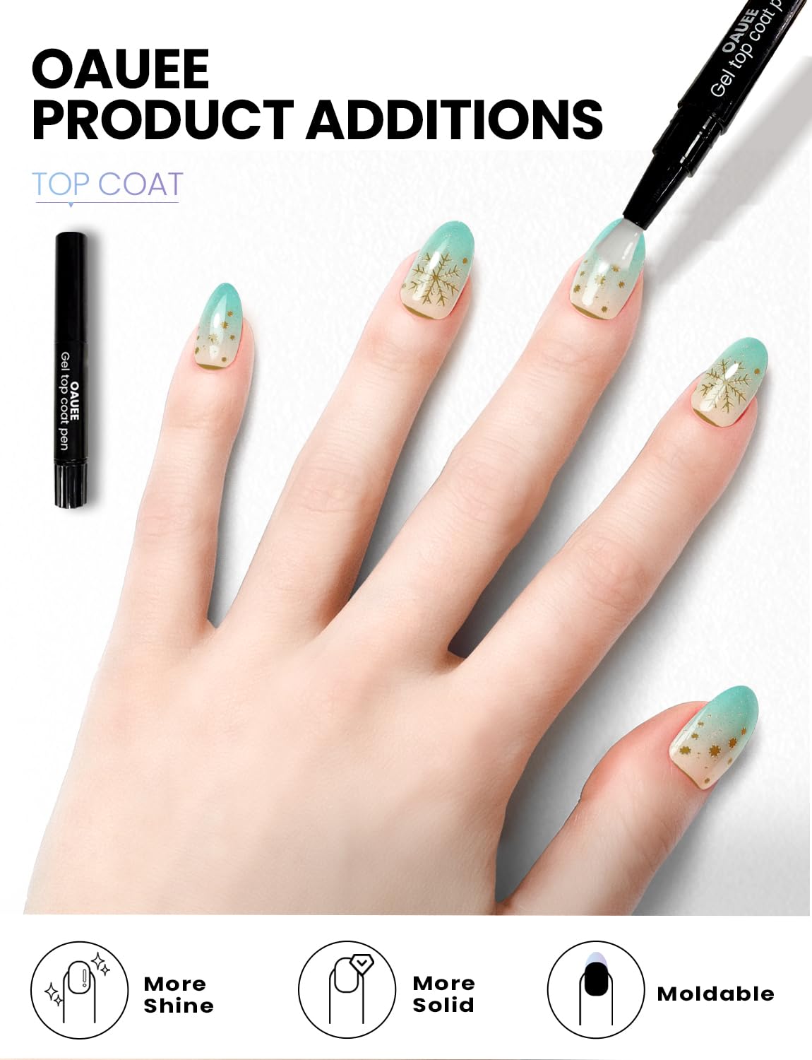 Oauee Semi Cured Gel Nail Strips | Built-In Gel Top Coat | UV Light Required | Salon Quality, Easy Application And Removal (Gilded Snow Globe Reverie ）