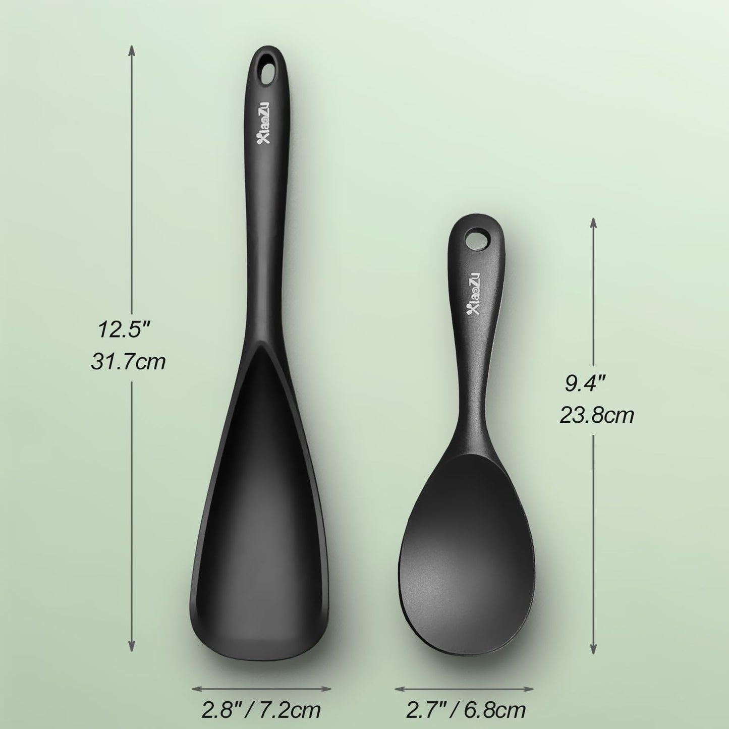 Cooking Spoon and Rice Scooper Set for Nonstick Cookwares, Heat Resistant- Seamless Design, Great for Cooking, Serving, Mixing, Scoop, and Scrape,2 Pack, Black