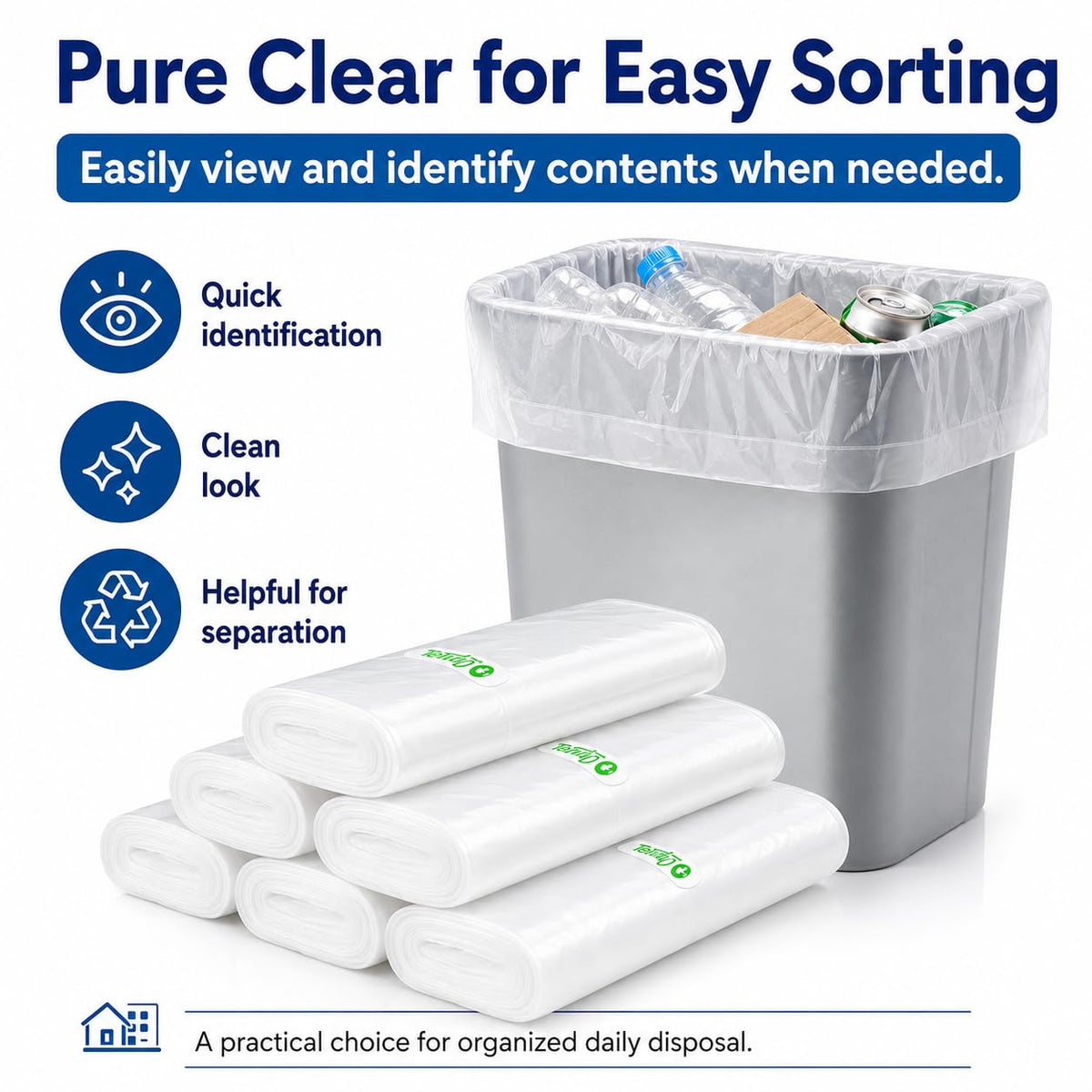 Small Clear Trash Bags 2 Gallon 120 Count Bathroom Garbage Bags