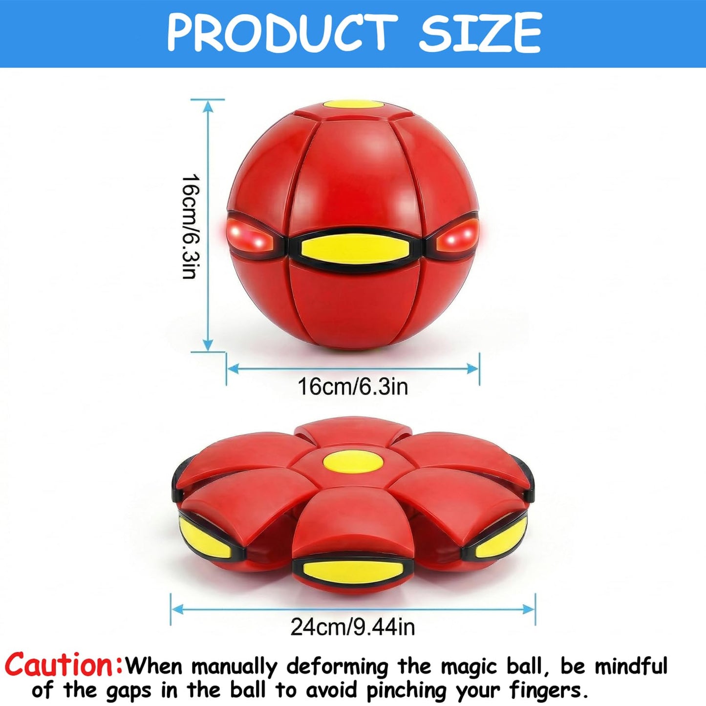 Magic Ball,Magic Meta Ball,Magic Bouncing Balls with 6 Light, Dual Form Freely Switchable,Pet Flying Saucer, Foldable,Suitable for Indoor & Outdoor Use (Red)