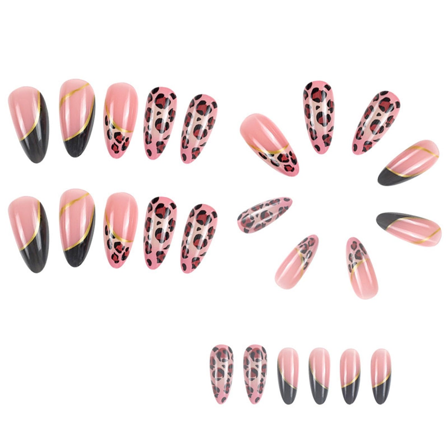 FJSMTOPl Alomnd Press on Nails - Leopard Print Fake Nails - Medium False Nail Press ons - French Tip Acrylic Glue on Nail - Artificial Nail Stick on Nails for Women Manicure 24Pcs