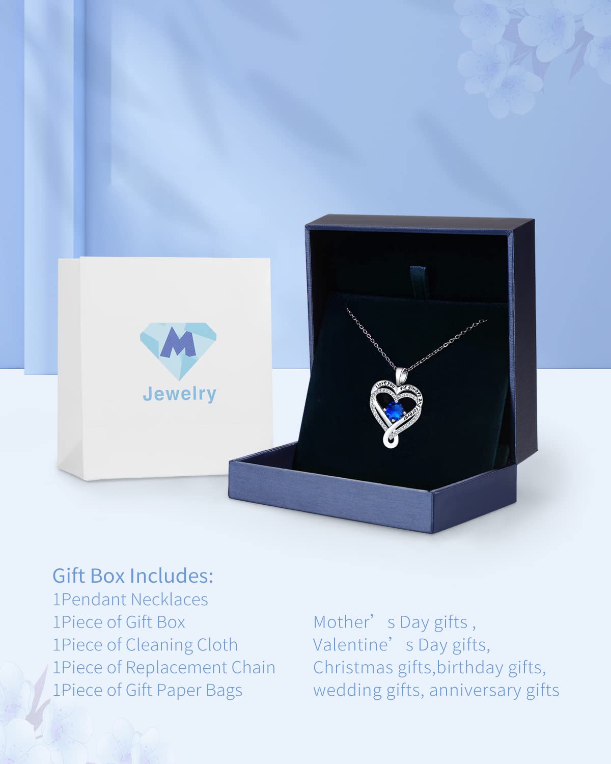 Mkhhy Gifts for Wife Silver Necklace for Women Anniversary Wife Birthday Gift Ideas Infinity Heart Sapphire Birthstone I Love You Womens Jewelry for Her Girlfriend Birthday Mom Daughter September