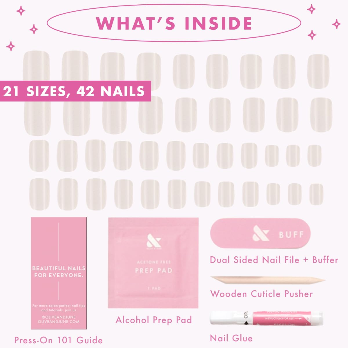Olive & June Maximalist Instant Mani Press-On Nails (Glue) | 42 Fake Nails, 21 Sizes | Non-Toxic, Long-Lasting Big, Bold Gorgeous Realistic Look | Extra Short, Squoval | Marshmallow Velvet