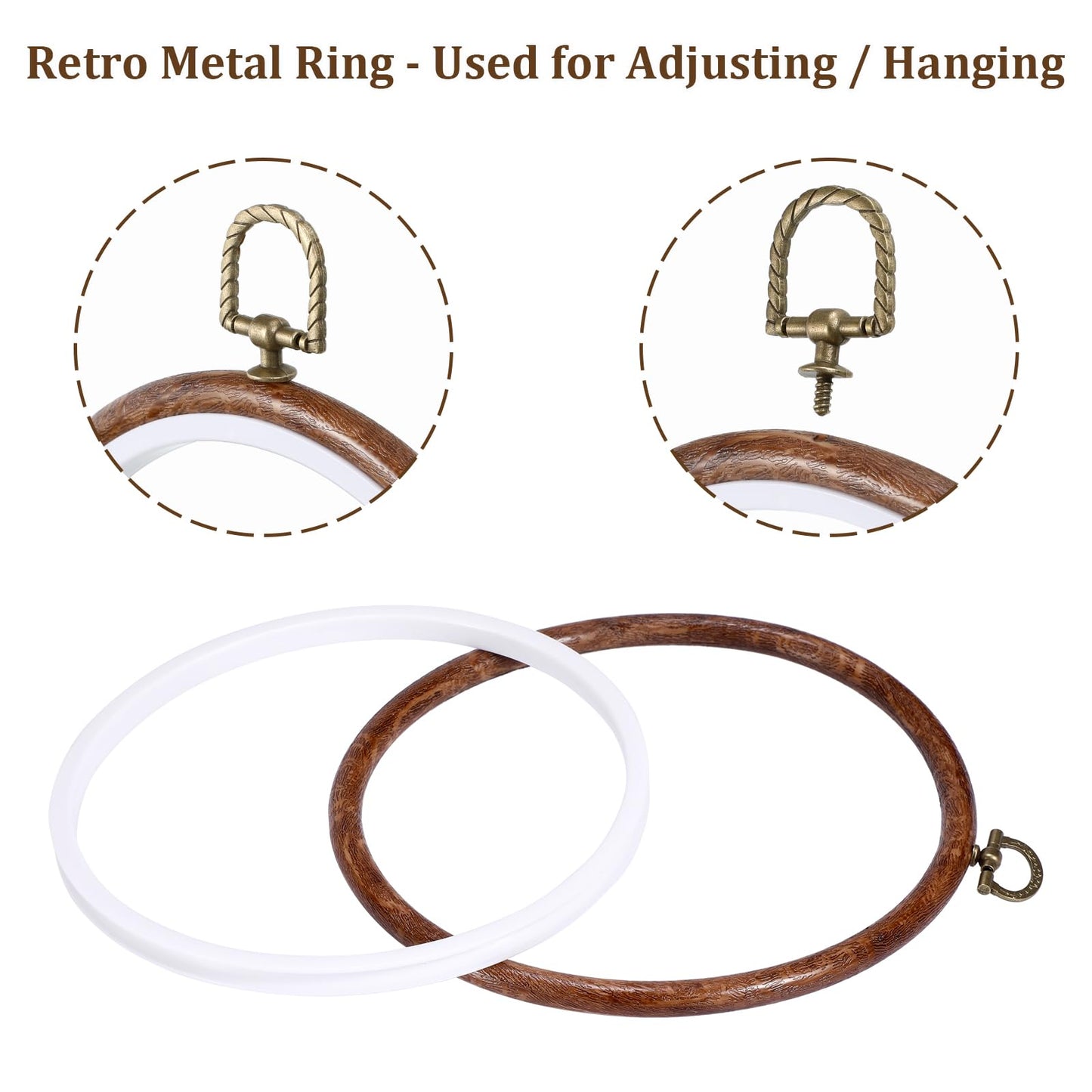 OwnMy 6PCS Embroidery Hoops with Hanging Rings - Decorative Imitated Wood Embroidery Hoop Frames for Display, 3 Oval and 3 Circle Cross Stitch Hoops for DIY Sewing Crafts