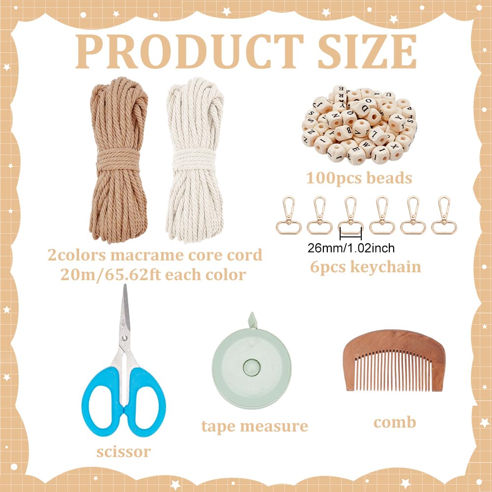 BEUNITONE 6 Sets DIY Macrame Keychain Kit for Beginner Boho Macrame Starter Keychain Kit with Instruction Video DIY Personalized Macrame Alphabet Wood Bead Keychain kit Charms for Bag Car Key Decor