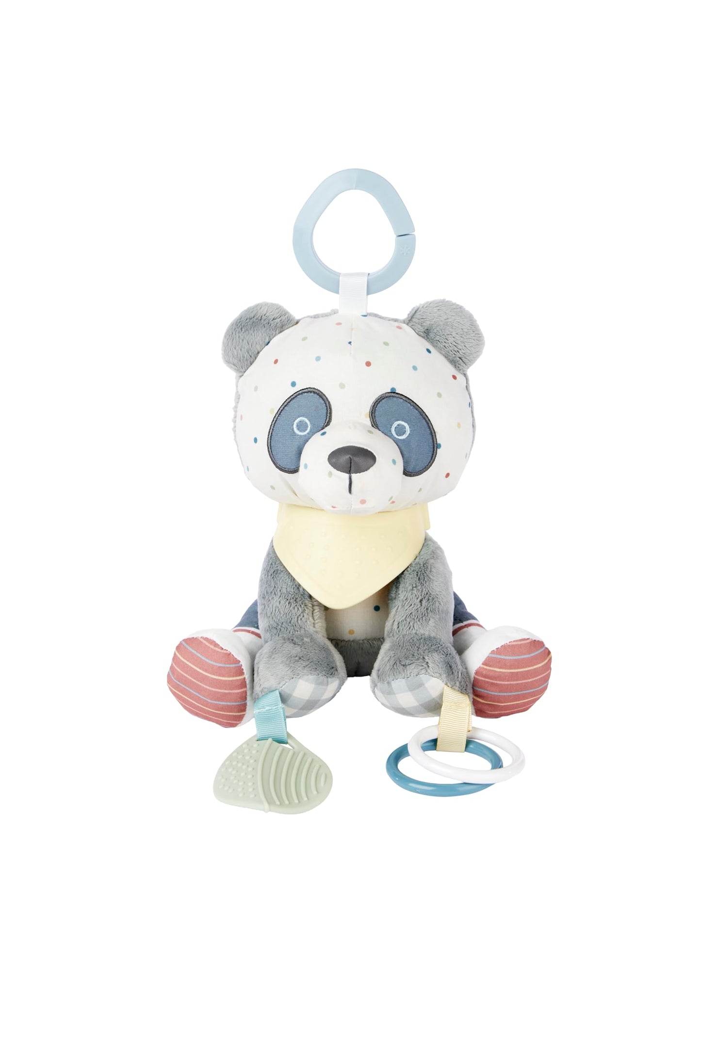 Skip Hop Bandana Buddies Soft Textured Baby Activity and Teething Toy for Multi-Sensory Play with Rattles, Crinkle Sounds, Squeaker and Mirror, Attaches to Stroller and Car Seat, Panda, Age 0+
