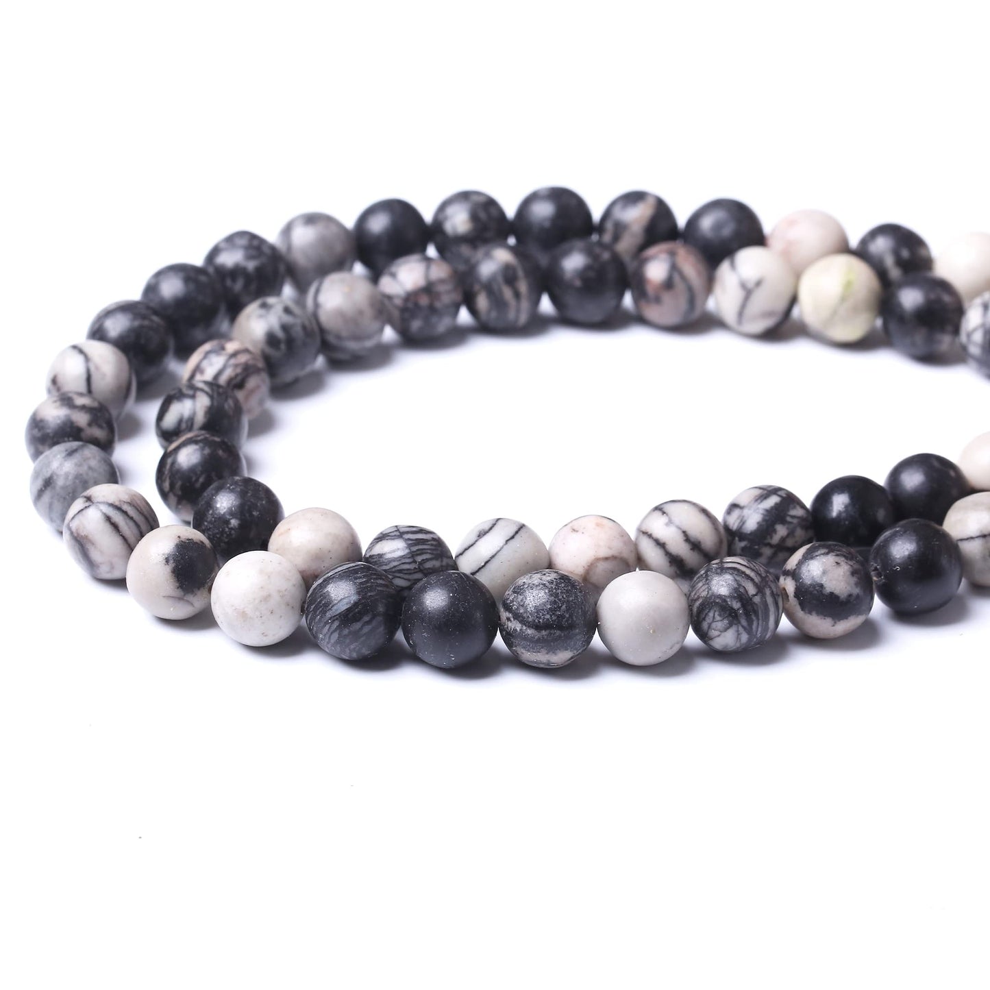 Round Loose Beads Natural Gem Beads Crystal Energy Stone Beads for Jewelry Making DIY Bracelet Necklace (Black net Work, 10MM)