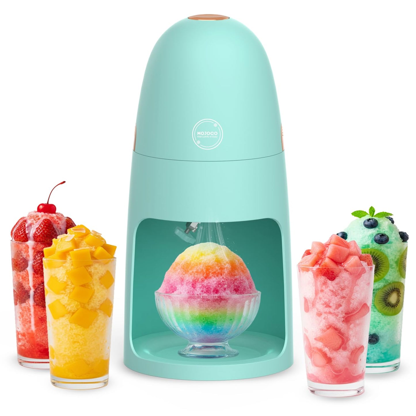 MOJOCO Shaved Ice Machine - Electric Ice Shaver Machine with Adjustable Blades for Fine & Coarse Ice - One-Press Operation Lightweight Snow Cone Maker for Slushies, Bingsu, Frozen Desserts