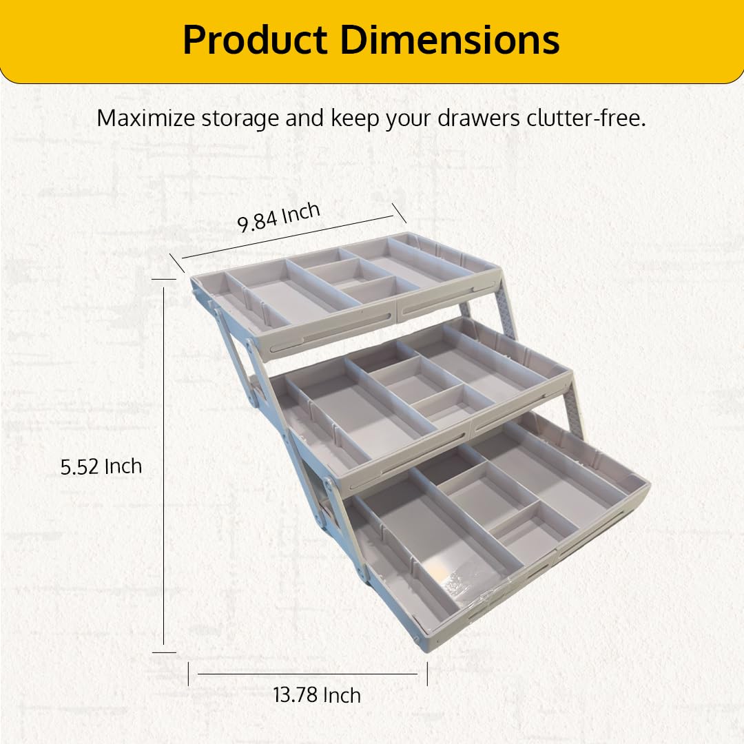 3 Tier Drawer Organizer, Multi Level Smart Drawer Organizer for Desk, Expandable Organizer for Office, Makeup, Jewelry, Kitchen, Folding Storage for Home and Office Drawers & Craft Organizer – White