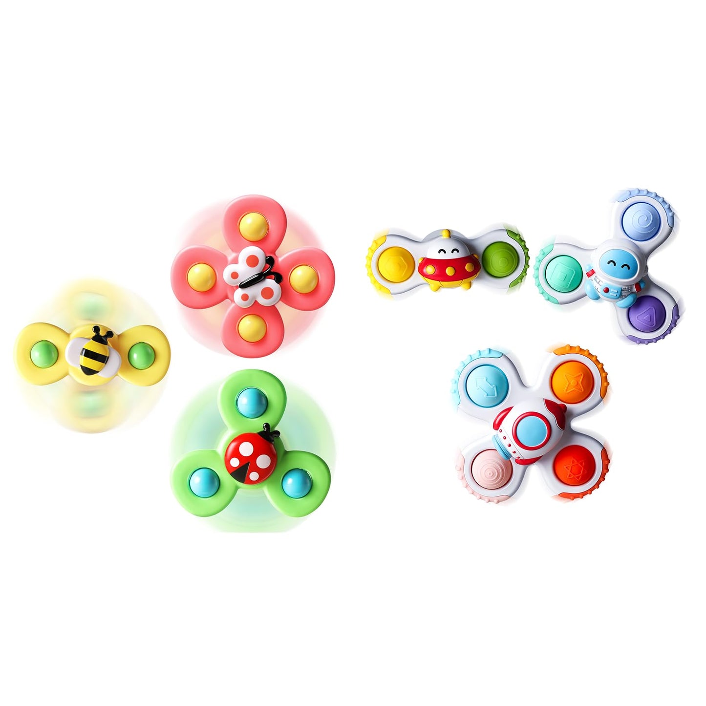 ALASOU 6 PCS Suction Cup Rotating Toys(3 Farm+3 Space) for Infant and Toddlers