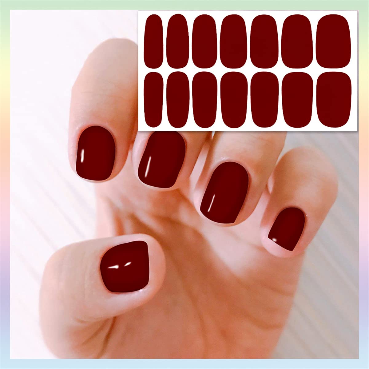 JERCLITY 24 Sheets Red Solid Color Nail Polish Strips Stickers Warm Color Full Nail Wraps Self Adhesive Nail Art Decal Nail Strips for Women Girls