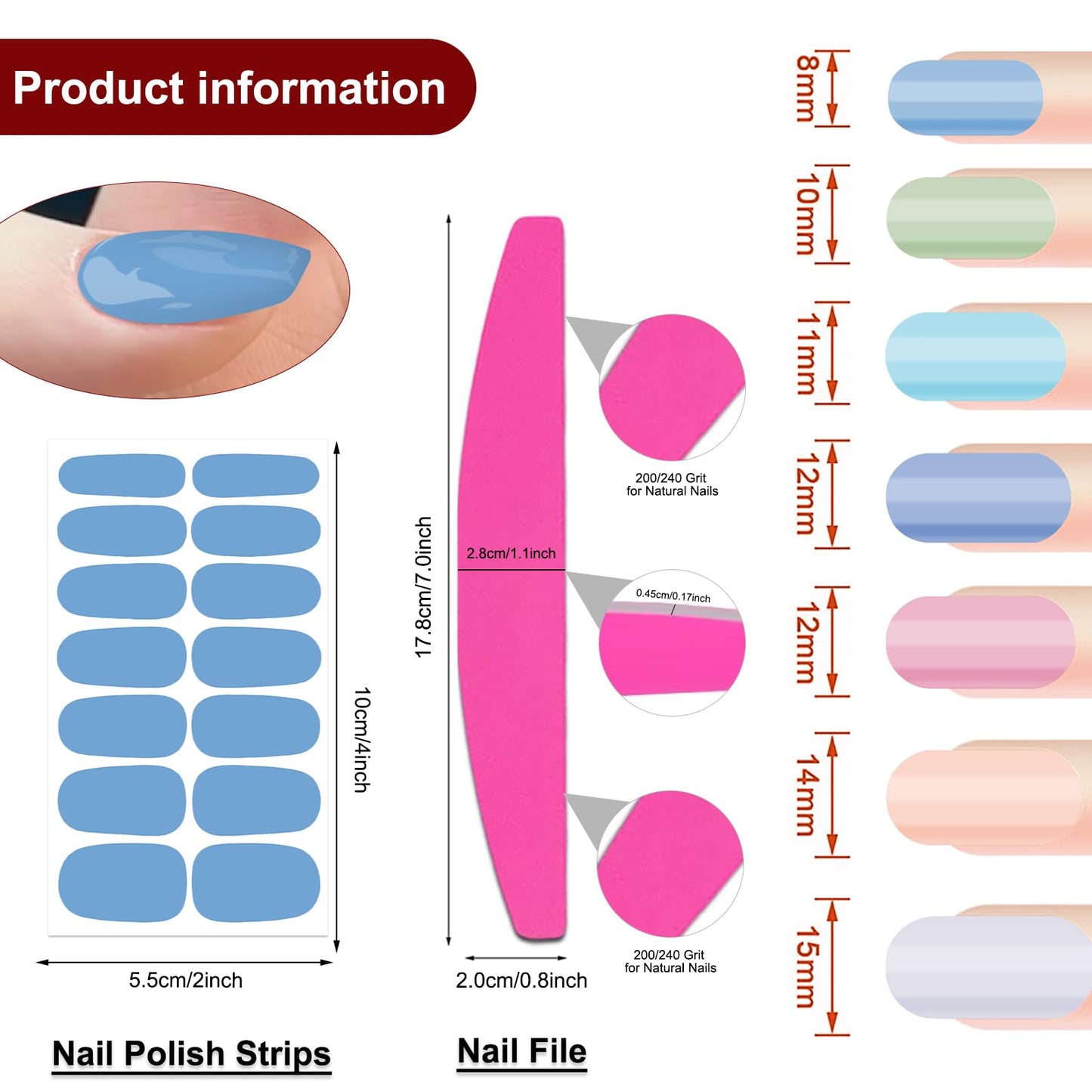 SILPECWEE Nail Stickers Full Nail Wraps (20 Sheets, Light Color), Self Adhesive Nail Polish Strips, Gel Strips Manicure Design, Fingernail Sticker Nails for Women with File