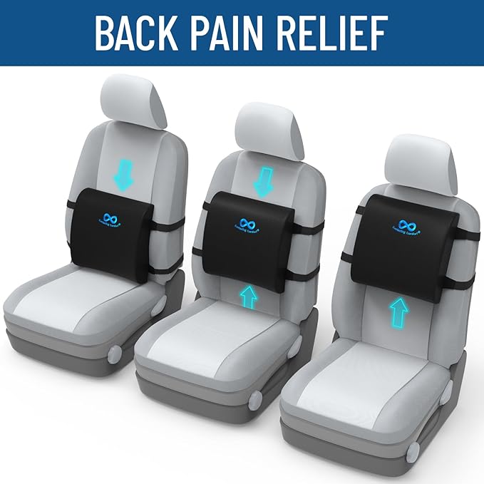 Everlasting Comfort Gel Infused Lumbar Support Pillow with Seat Bundle for Car - Car Seat Cushions for Driving, Work- Designed for Comfort