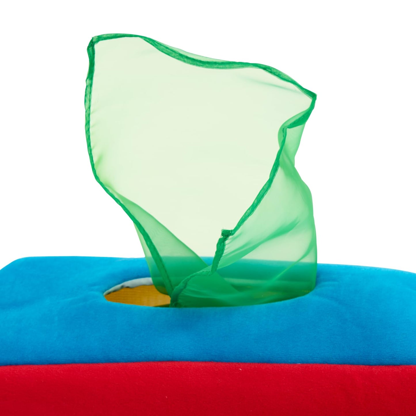 Excellerations Plush Pull & Play 12 inches L x 5-1/2 inches W x 3-1/2 inches H Tissue Box 12 Square Scarves for Children, Kids Educational Baby Toy, 9 Months and Up