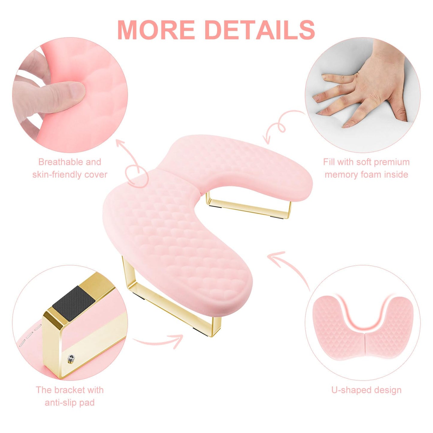 Hand Rest for Nails Tech,Soft Memory Foam Nail Arm Rest Stand,U Shaped Manicure Hand Rest Cushion Pillow for Acrylic Nails,Detachable Bracket(Pink)