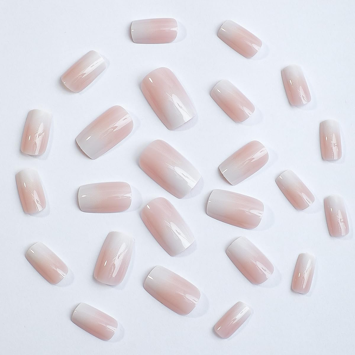 Square Press on Nails Medium Ombre Fake Nails Nude Pink Gradient Acrylic Nails with Glossy Nature Designs Artificial False Nails for Women Manicure Nails Decoration 24Pcs