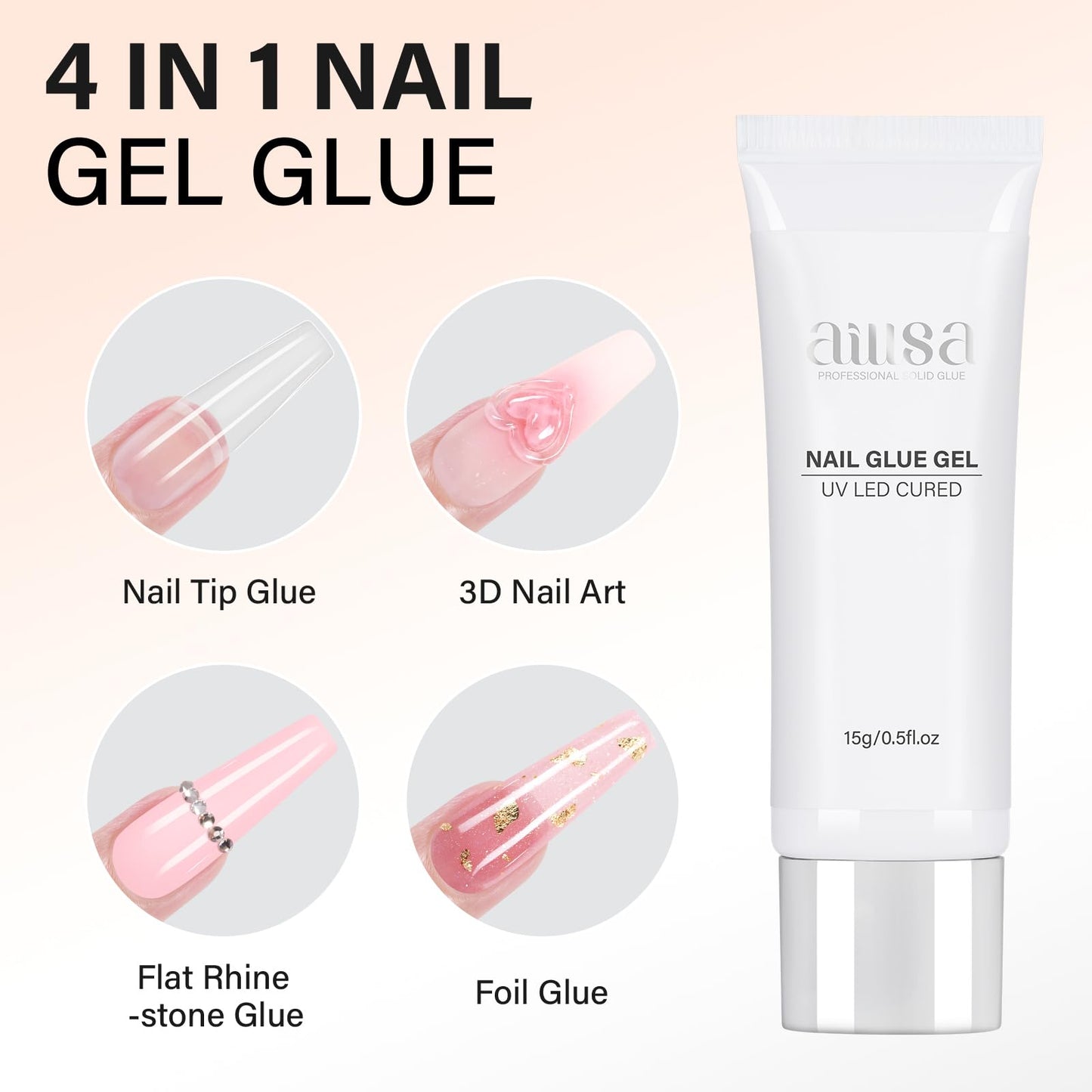 AILLSA Solid Gel Nail Glue for Nail Tips Strong Nail Glue for Press Ons Professional Fake Acrylic Soft Nails Glue U V Lamp Curing Needed - Long Lasting 15g / 0.5fl.oz