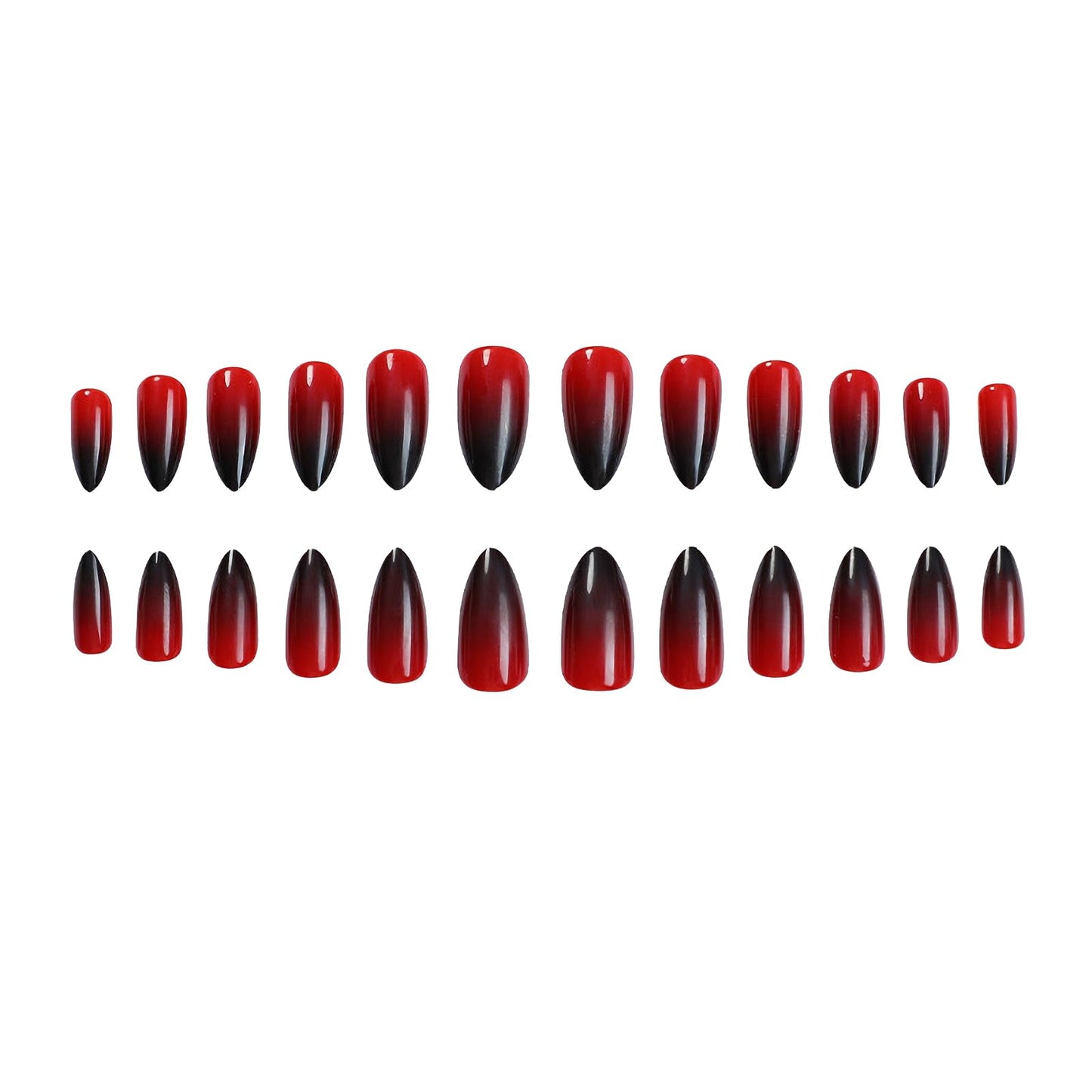 MERVF Press on Nails Medium Almond, Red and Black Ombre Fake Nails French Tip Blood Goth Glue ons Acrylic Nail Solid Color Design Supplies Glossy 24pcs