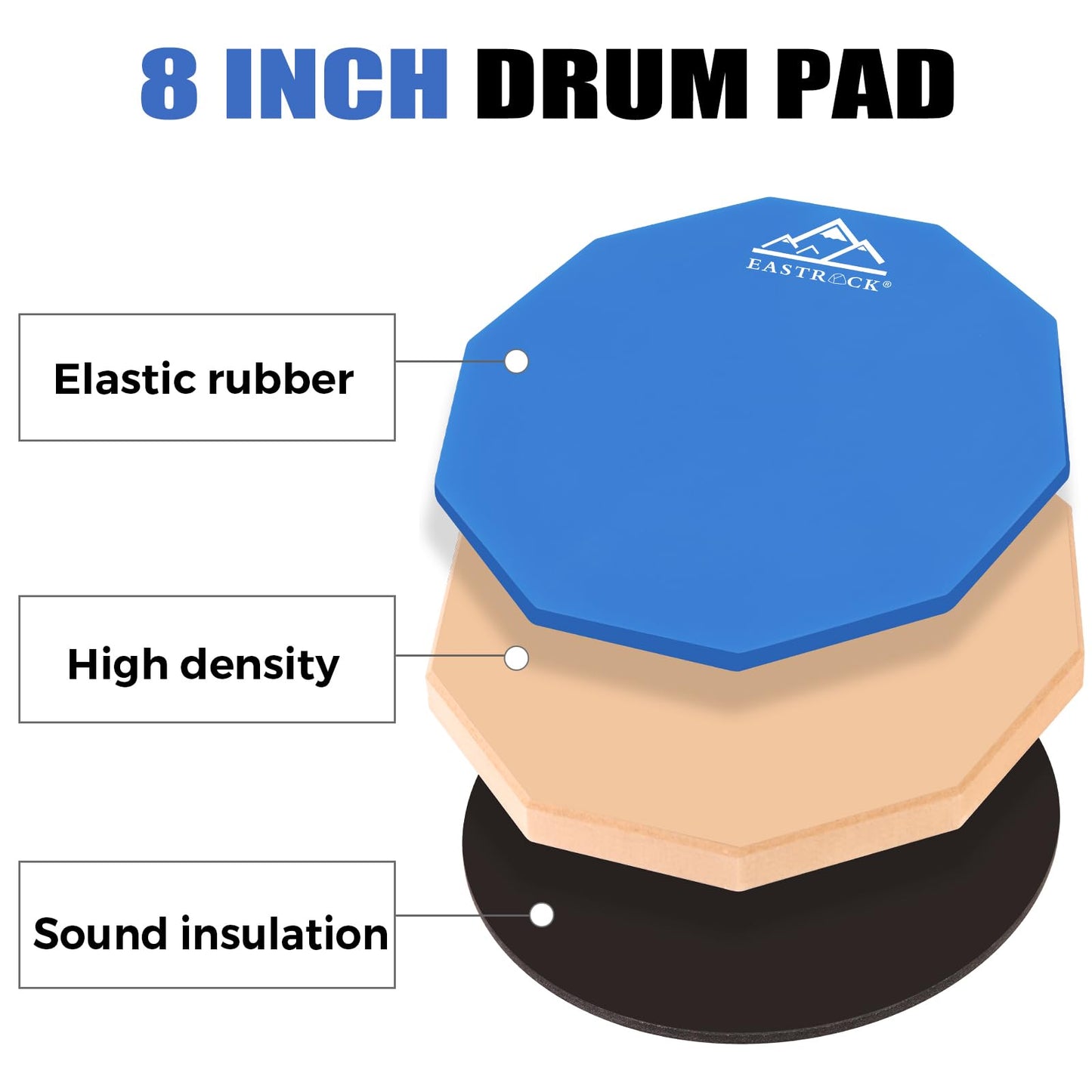 EASTROCK 8 Inches Practice Drum Pad, Double Sided Drum Pad, Silicone Dumb Drum for Beginners (Blue)
