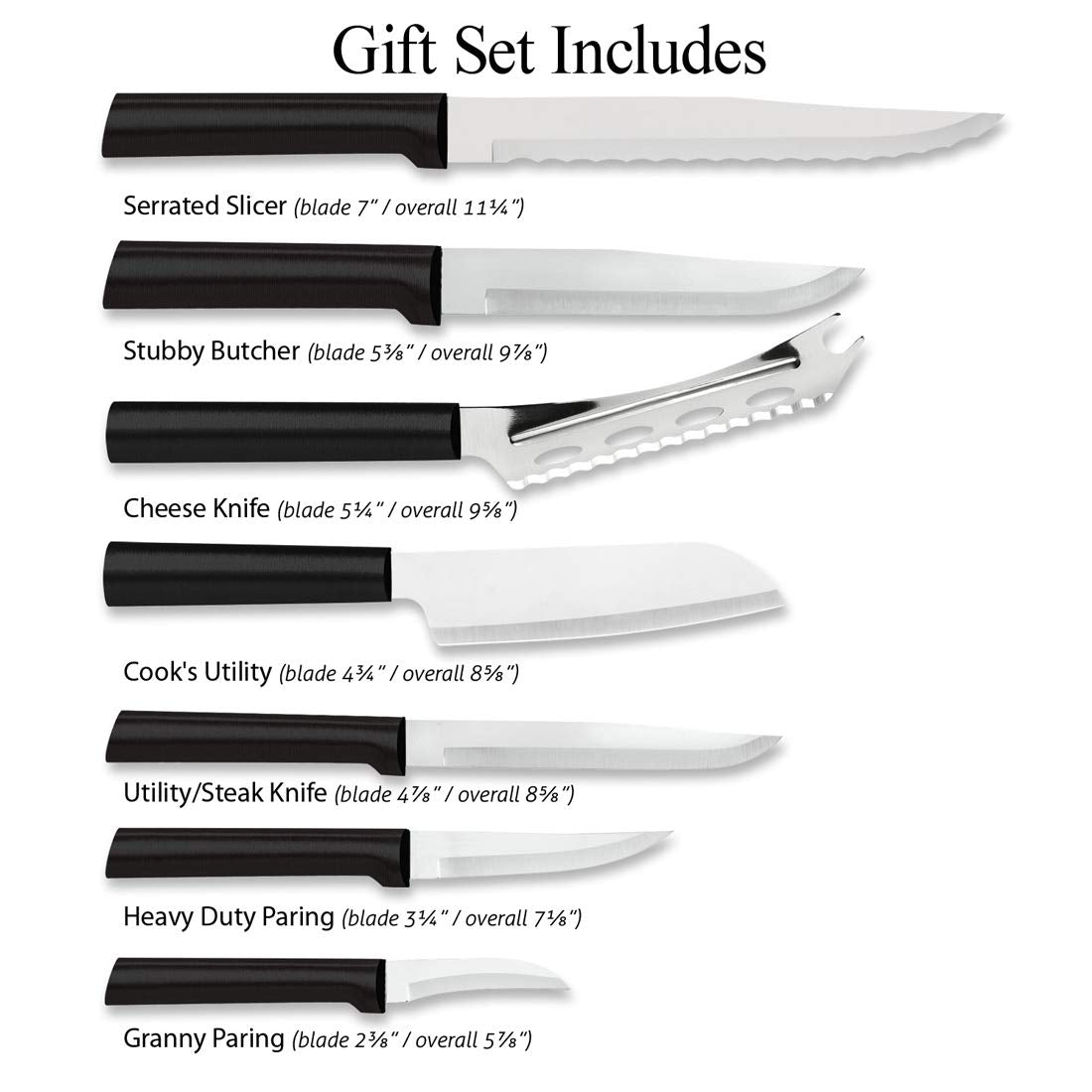 Rada Cutlery The Starter Gift Part 2 Gift Set (G248), 7-Piece Knife Set, Stainless Steel Blades, Black Handle