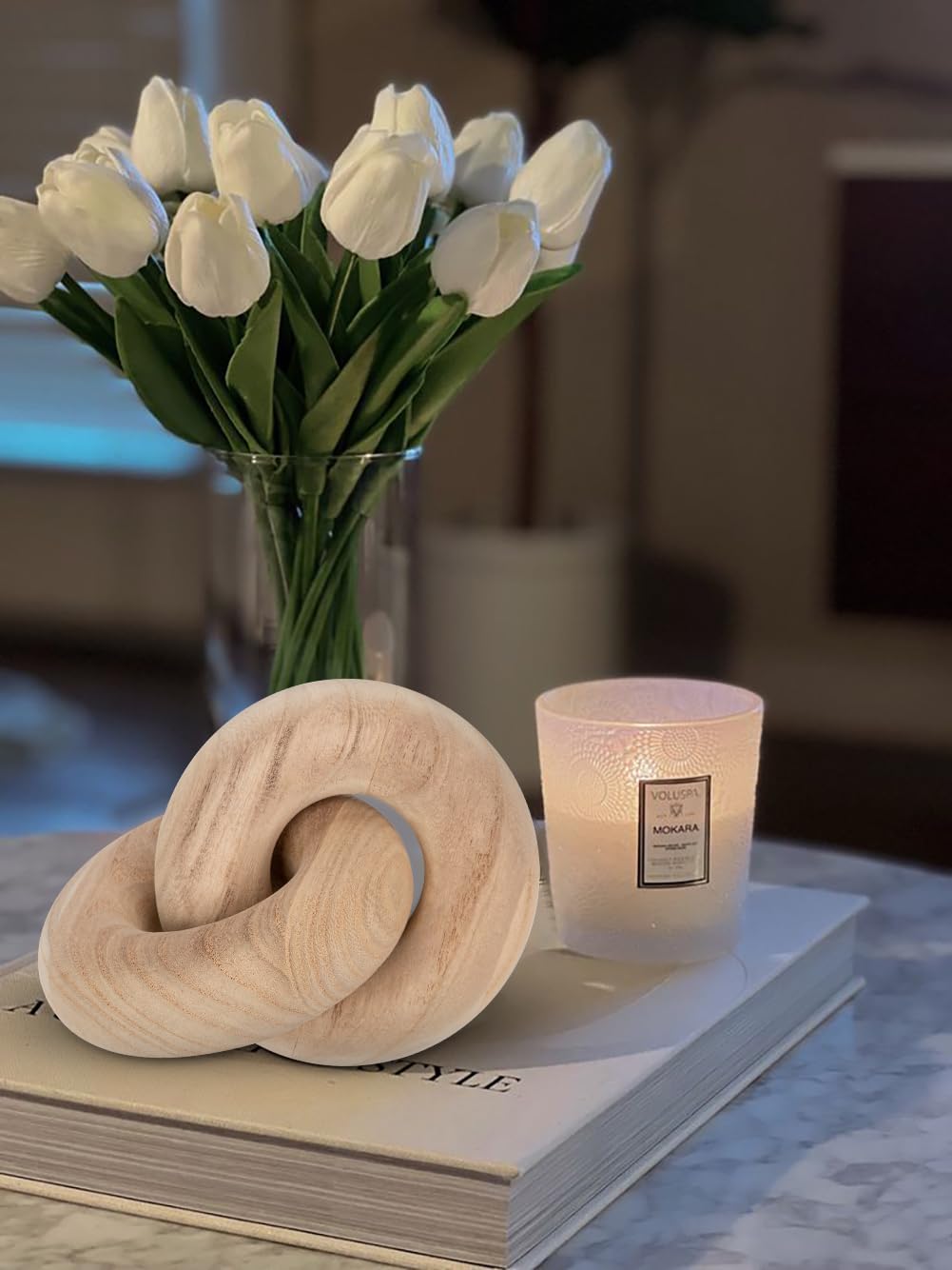 Arborus Table Decor Handcrafted Wooden Knot Sculpture Decor – Modern Nordic Style Decorative Accent for Home, Office, Shelf, and Console Table – Natural Oak Finish, 7"x4.7"