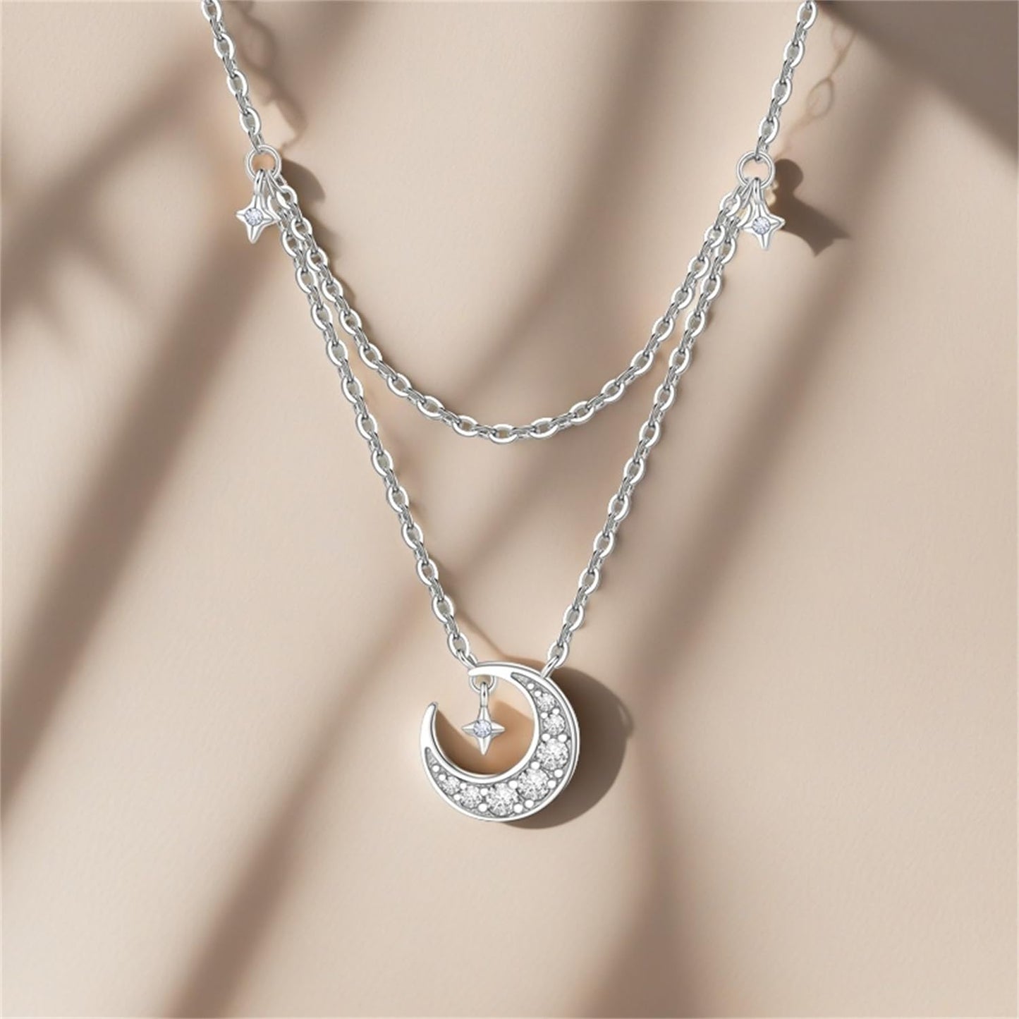 MISEFF 925 Sterling Silver Fashion Pendant Necklace for Women，Fashion Jewelry, 18K Gold Plated， Advanced Retro Series Link Chains ，Basic Multifunctional Accessories Suitable for Multiple Occasions and Daily Wear (moon)