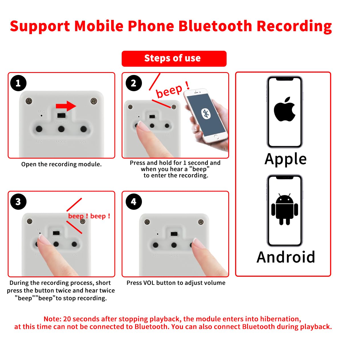Voice Recorder Box, Support Bluetooth & MIC Recording Audio Box,16MB Sound Module with Speaker,16 Min Easy Sound Voice Box for Personalized Greetings, DIY Projects, Holiday Crafts ect-White.