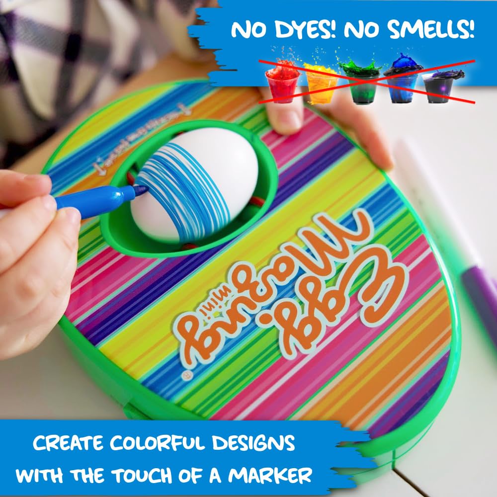 EggMazing Easter Egg Mini Decorator Kit Arts and Crafts Set - Includes Egg Decorating Spinner and 6 Markers - Ages 3 and Up [Packaging May Vary]