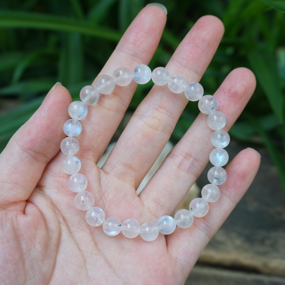 OwizJade 6MM Blue Moonstone Bracelets For Women, Natural Small Beads With Blue Light, Fits for 6"-6.5" Wrist | Natural Crown Chakra Crystal